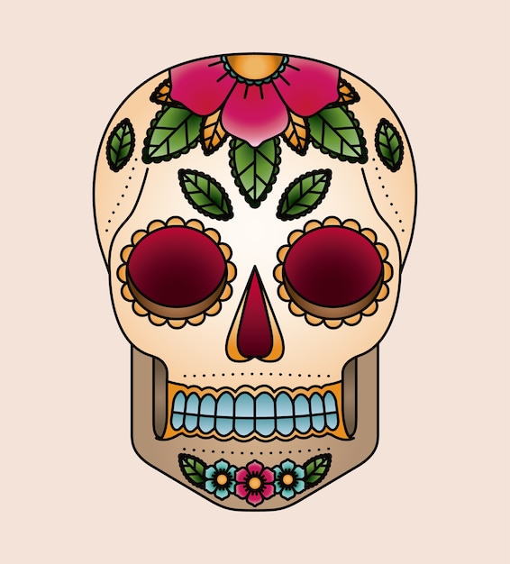tatuagem de caveira e flores isolado ícone do design