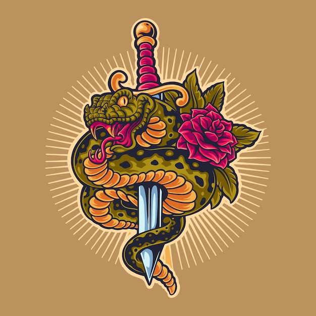 Vetor tatuagem de cobra com estilo oldschool