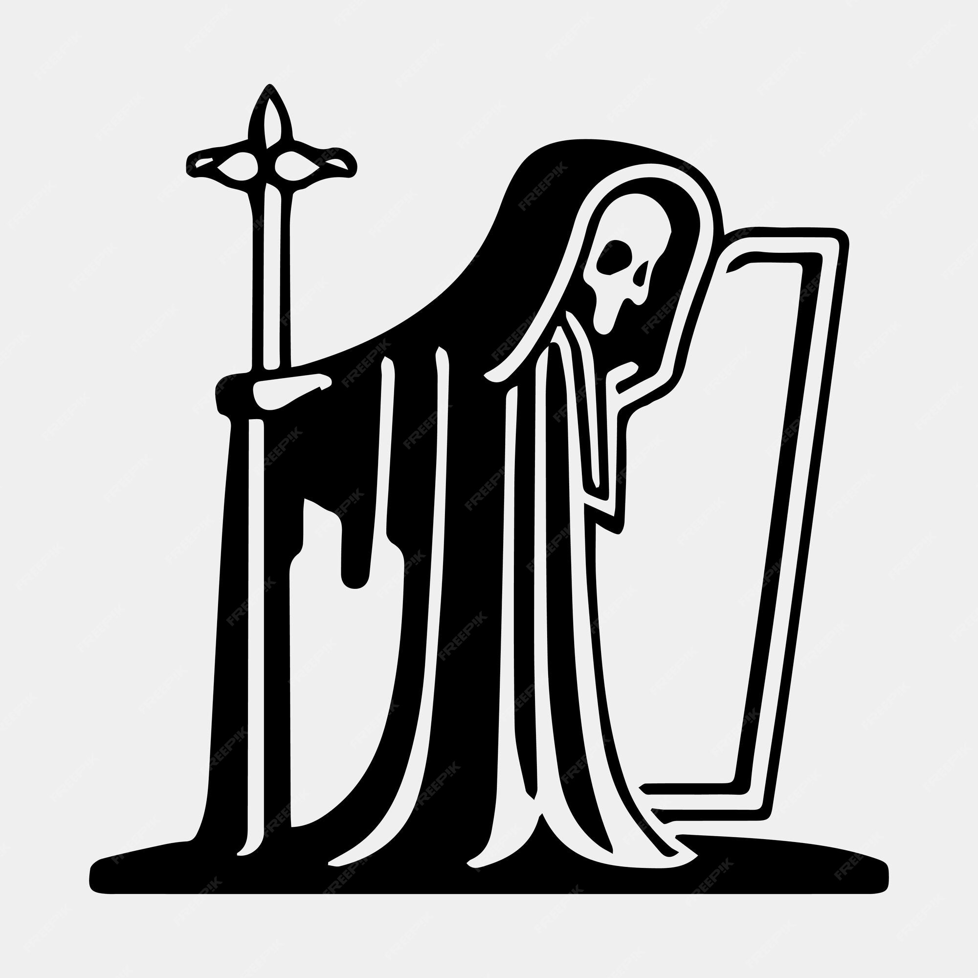 Grim reaper com uma cara assustadora isolada sobre fundo preto. cara do  mal.