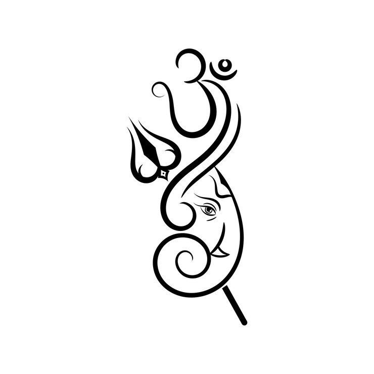 Vetor tatuagem de lord ganesha com design trishul e om