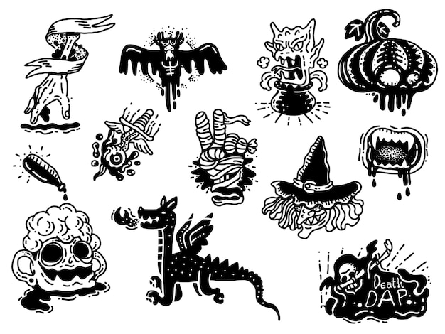 Vetor tatuagem de monstro doodle