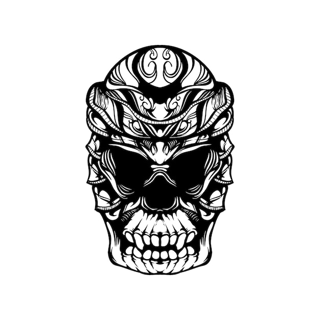 tatuagem de padrão de caveira decorativa tribal preto e branco