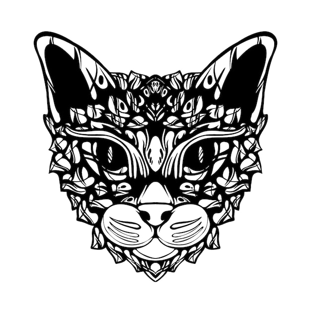 Tatuagem de padrão de gato decorativo tribal preto e branco