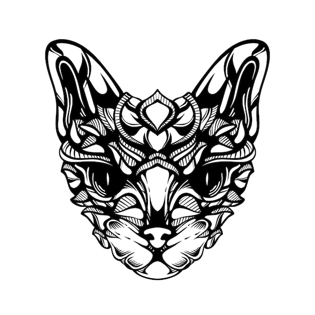 Tatuagem de padrão de gato decorativo tribal preto e branco