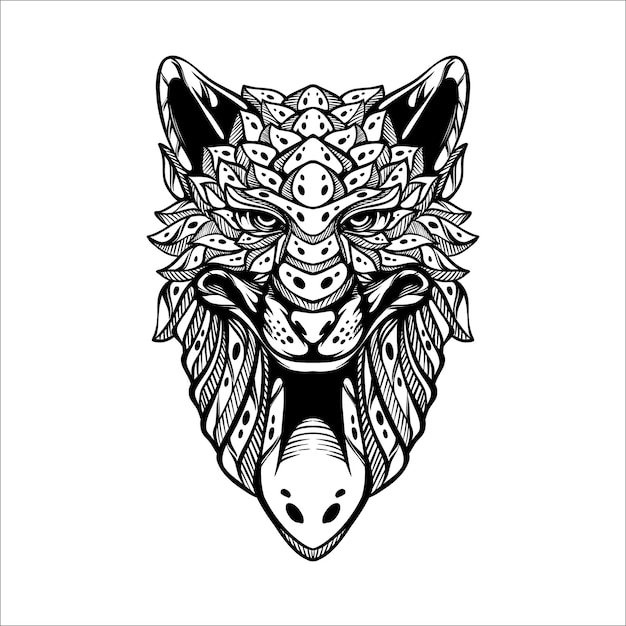Tatuagem de padrão de lobo decorativo tribal preto e branco