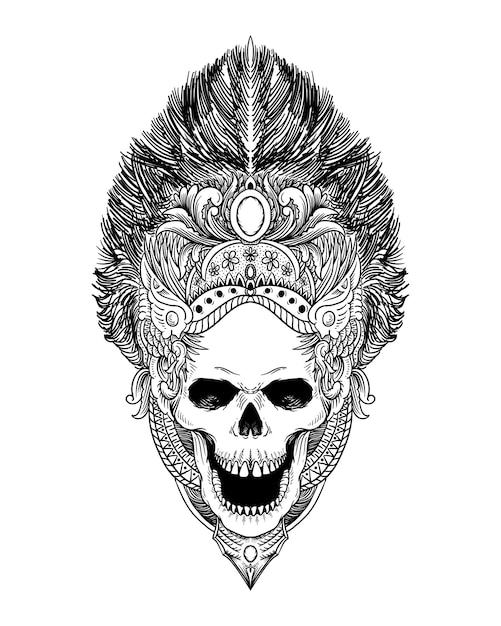 Tatuagem e desenho de camiseta com crânio isolado vetor premium