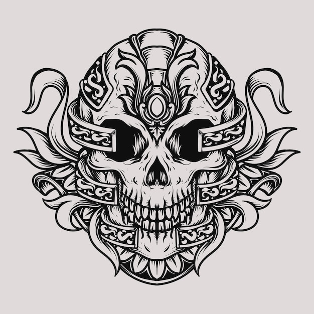 Tatuagem e desenho de t-shirt ornamento de gravura de caveira