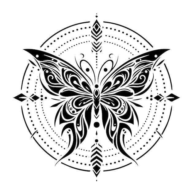 Vetor tatuagem e t-shirt design desenho a mão preto e branco borboleta tatuagem tribal vector artwork