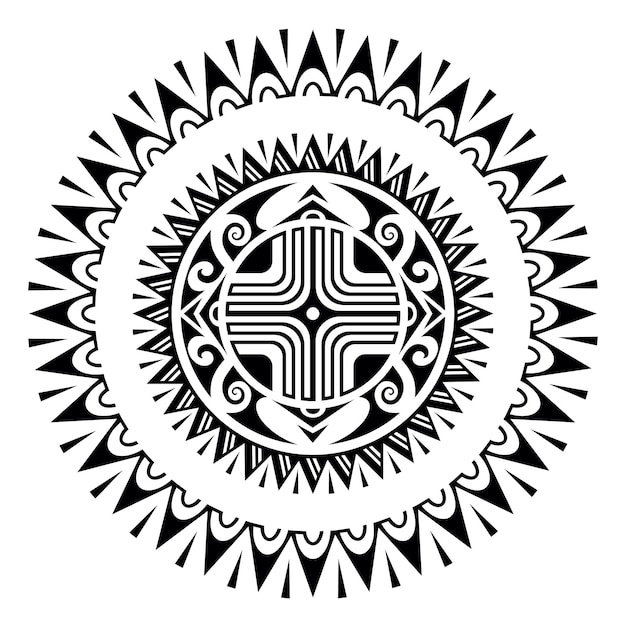 Tatuagem redonda ornamento geométrico estilo maori preto e branco