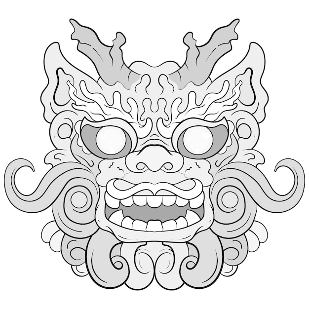 Tatuagens preto e branco barongsai dragão chienese ilustração boa para design e páginas para colorir