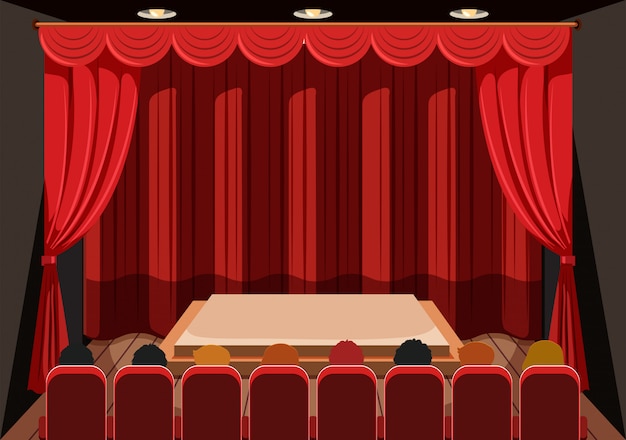 Teatro com cortinas vermelhas