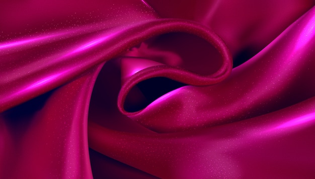 Vetor tecido de seda rosa fundo abstrato 3d realista rodado têxtil