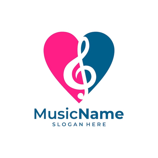 Tecla de música e logotipo de vetor desenhado à mão abstrata de coração e ícone modelo de design plano de tema musical isolado no fundo branco
