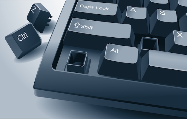 Vetor teclado de computador com teclas ctrl e z quebradas