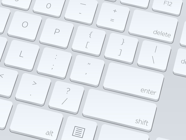 Vetor teclado de computador em branco branco, close-up de imagem vetorial