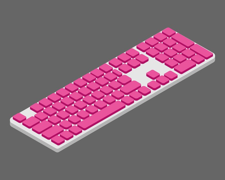Teclado de computador isométrico com teclas rosa