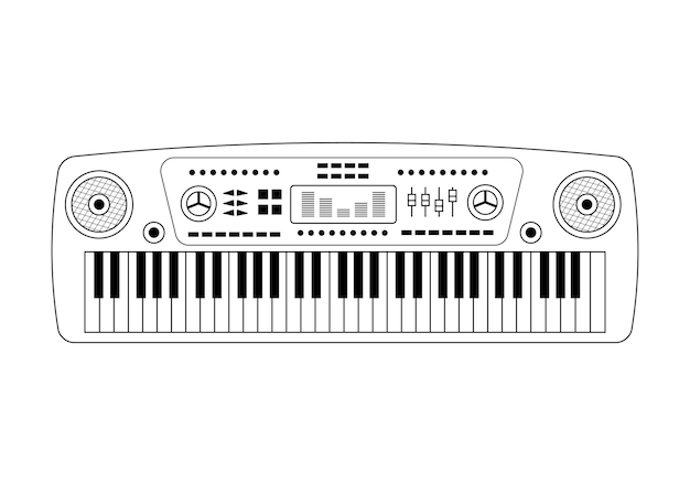 Teclado de piano de música sintetizador em estilo doodle instrumento musical ilustração vetorial