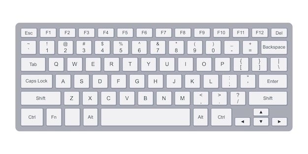 Vetor teclado qwerty do laptop com botões prateados. ilustração em vetor plana simples isolada no fundo branco