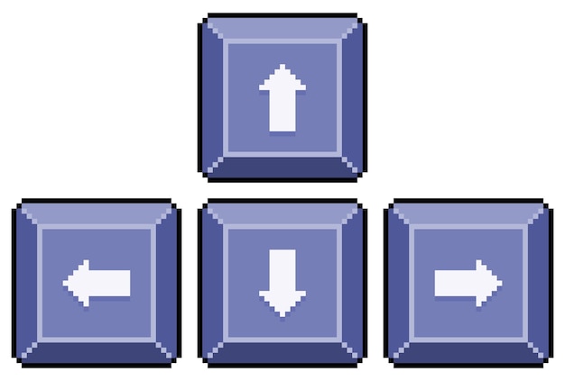 Teclas de seta do teclado de pixel art. ícone de vetor de teclas de jogo de teclado para jogo de 8 bits em fundo branco