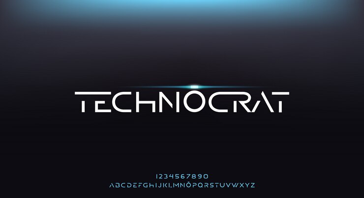 Vetor tecnocrata, uma fonte abstrata futurista alfabeto com tema de tecnologia. design de tipografia minimalista moderno premium