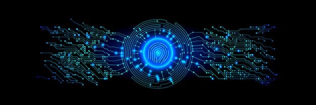 Tecnologia abstrata de segurança cibernética com scanner de dedo