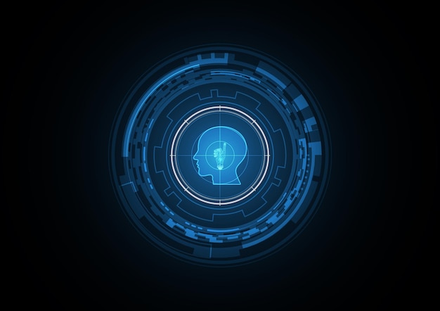 Tecnologia abstrata futura lâmpada de mão cabeça humana radar círculo de segurança ilustração vetorial de fundo