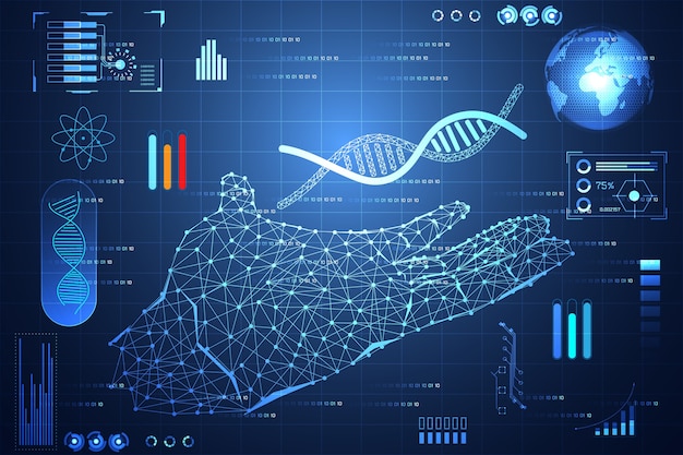 Tecnologia abstrata mão ui futurista dna