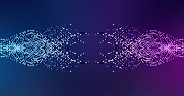Vetor tecnologia ai conceito de inteligência artificial linhas de pontos azuis e roxos redes de ciência de comunicação digital