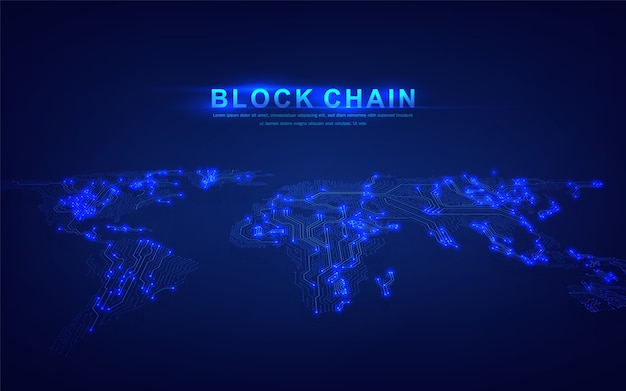Tecnologia Blockchain com conceito de conexão global adequada para investimentos financeiros ou negócios com tendências de criptografia
