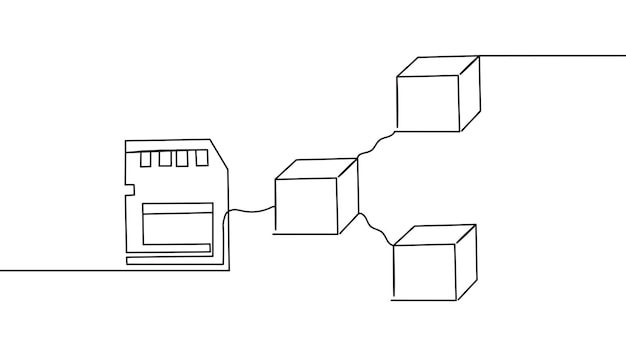 Tecnologia blockchain de armazenamento de sala de servidores desenho contínuo de uma linha