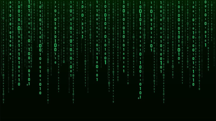Vetor tecnologia código binário vetorial dígitos caindo aleatoriamente na tela software hackeado matriz de fundo