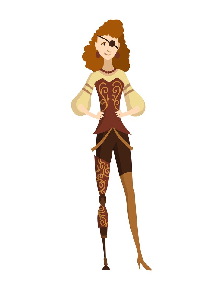 Vetor tecnologia da moda steampunk, ilustração vintage fantasia com mulher dos desenhos animados em traje steampunk. invenção do punk a vapor. caráter de pessoas com elemento mecânico.