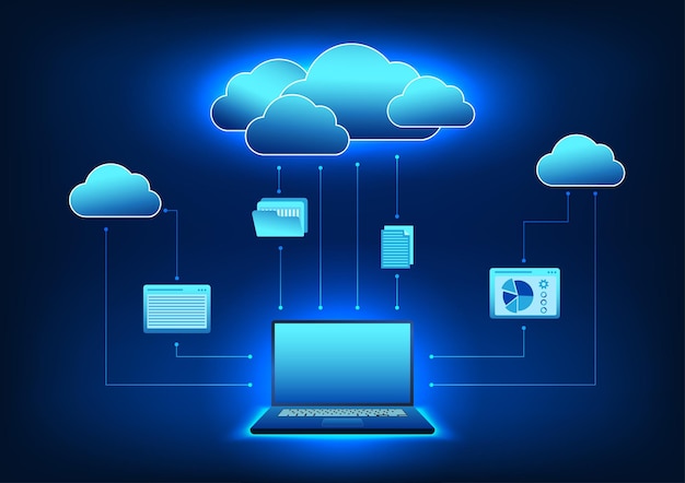 Vetor tecnologia da nuvem computadores que transferem dados para serem armazenados na nuvem isso significa transferir dados