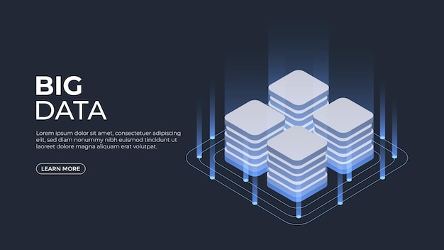 Vetor tecnologia de big data em tecnologia de ilustração de vetores isométricos modelo de página de destino do site