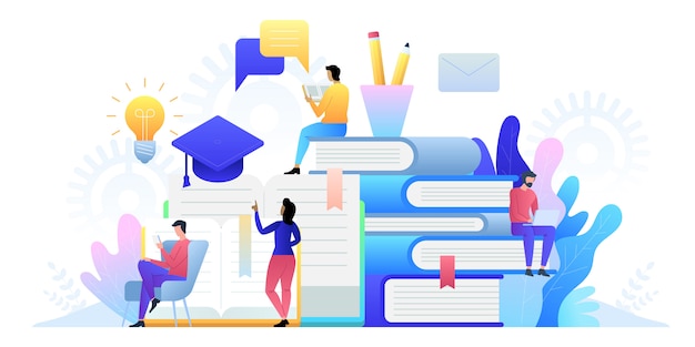 Tecnologia de conceito online de educação. E-books, cursos pela internet e processo de graduação.