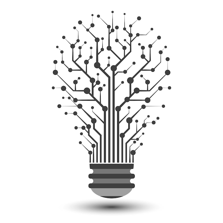 Vetor tecnologia de lâmpada no ícone do circuito conceito de tecnologia de inovação ideia de negócio inspiração brainstorming criatividade ícone plano vector e ilustração