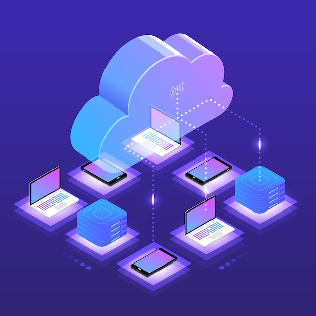 Vetor tecnologia de nuvem isométrica