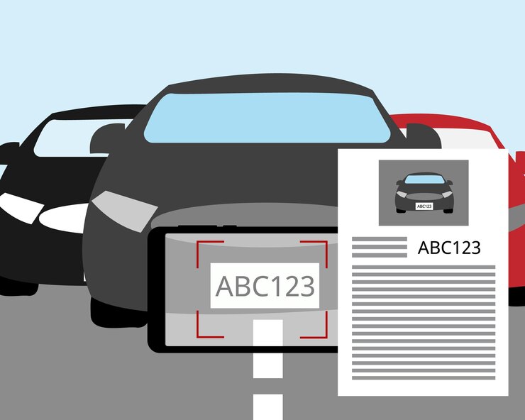 Vetor tecnologia de reconhecimento óptico de caracteres (ocr) para verificar a velocidade do carro e a placa de licença
