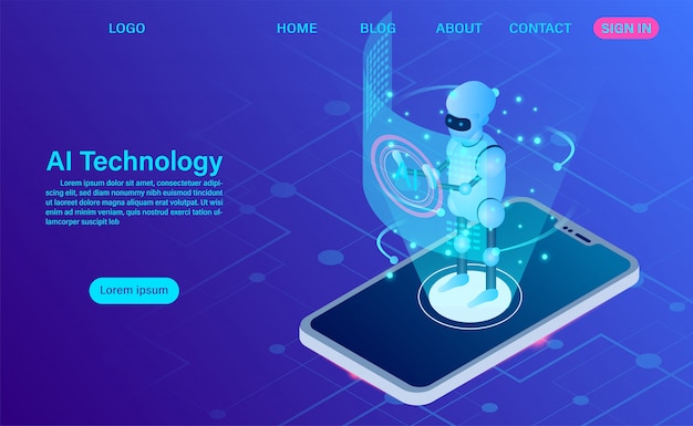 Tecnologia de robô de inteligência artificial na página inicial de software