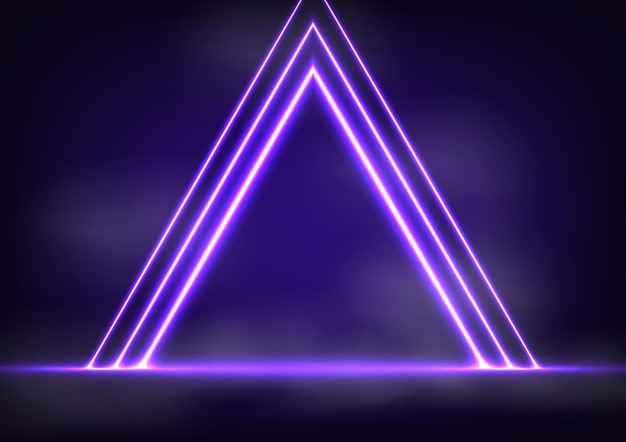 Tecnologia digital de néon centro triângulo linha de luz fundo roxo escuro