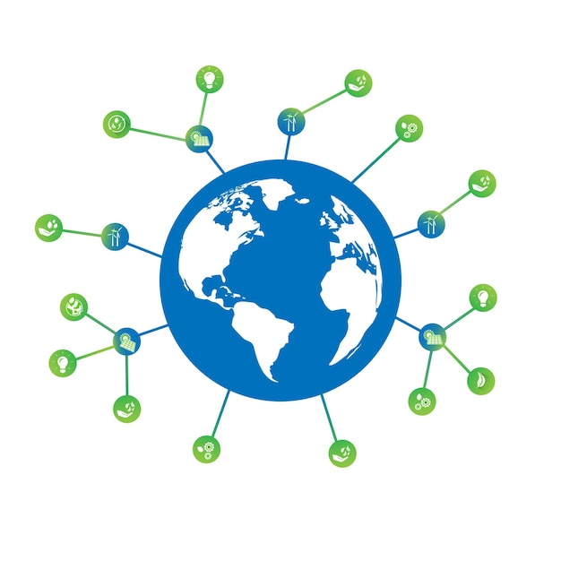 Tecnologia ecológica, conexões mundiais, redes - conceito de design