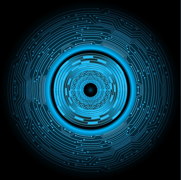 Vetor tecnologia futura do circuito do cyber da bola do olho azul