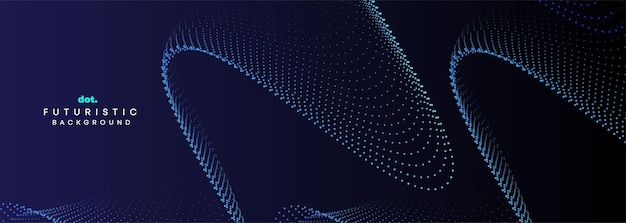 Tecnologia geométrica de partículas ondulantes com gradiente azul-verde escuro Banner de fundo
