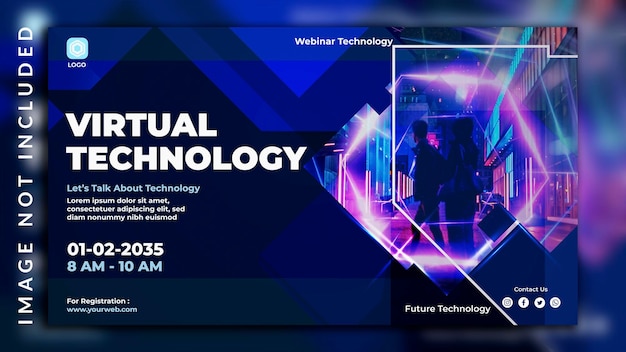 Vetor tecnologia virtual de webinar vertical horizontal e design de banner ilustrado de conferência metaverso com uma foto de homem