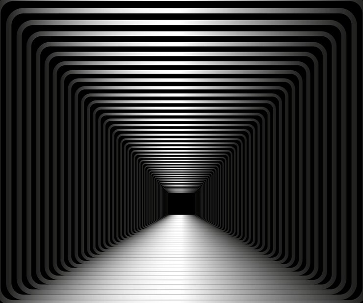 Vetor tecnologia wireframe túnel quadrado em fundo escuro grelha futurista de buraco de minhoca 3d dinâmica digital