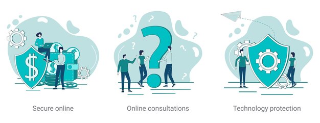 Tecnologias seguras de consulta online segura Um conjunto de ilustrações vetoriais