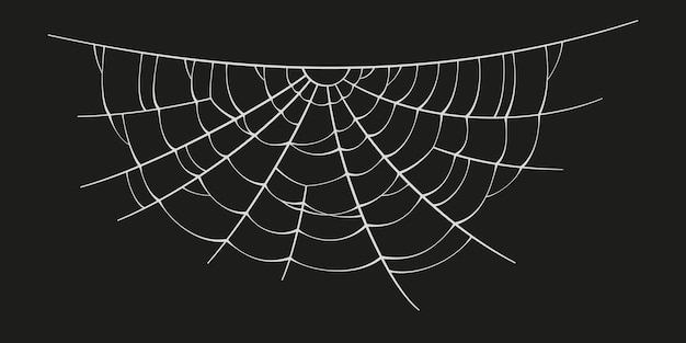 Vetor teia de aranha assustadora silhueta de teia de aranha branca isolada em fundo preto doodle spideweb banner