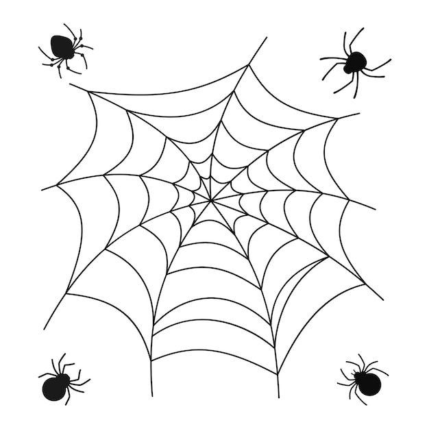 Teia de aranha e aranha halloween conjunto assustador aranhas doodle web decoração perigosa de web pendurada