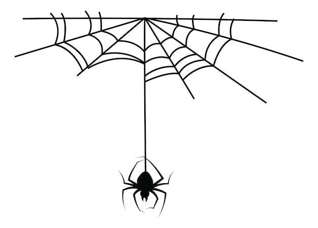 Teia de aranha monocromática de halloween e aranha perigosa silhueta preta objeto isolado outono horror decoração de férias assustador assustador decoração de festa esboço vetorial ilustração