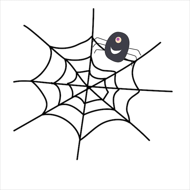 Vetor teia de aranha redonda com aranhas em estilo cartoon